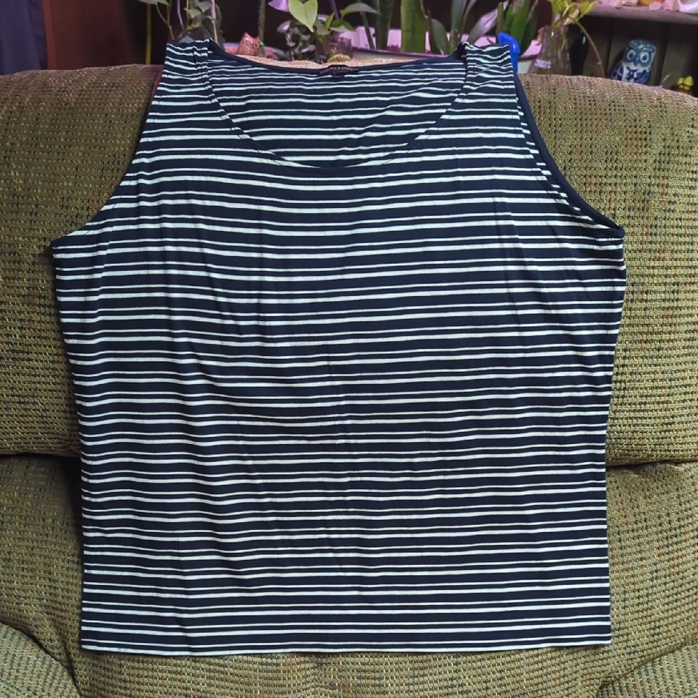Talbots Navy and White Striped Tank Top